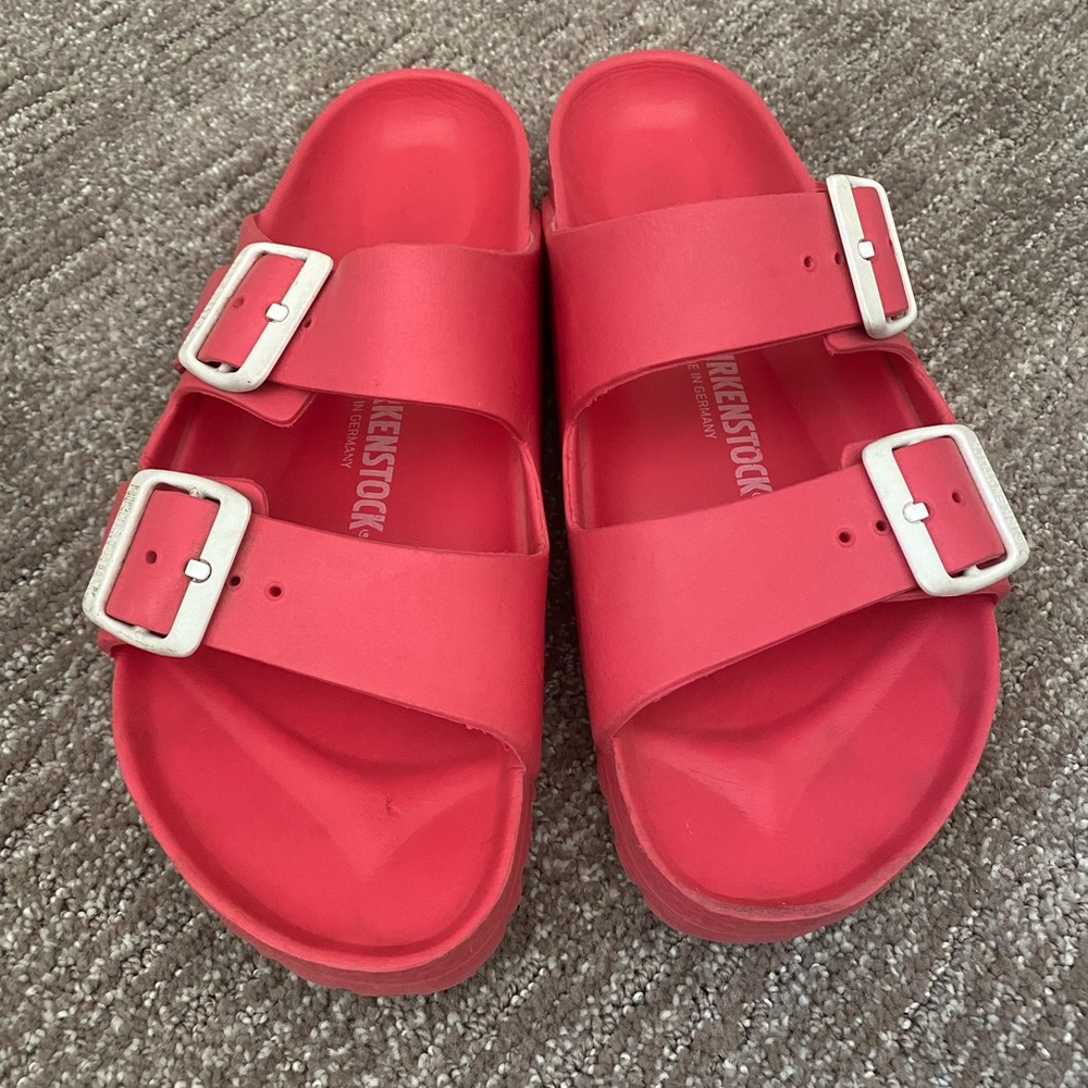 Birkenstock bright pink waterproof Arizona Sandals